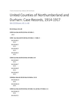 Index: United Counties of Northumberland and Durham: Case Records, 1914-1917