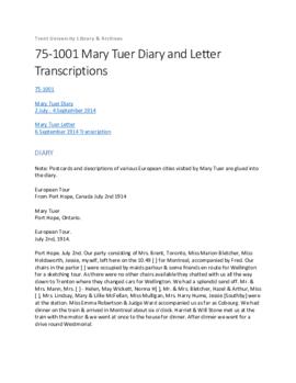 Mary Tuer Diary and Letter Transcriptions
